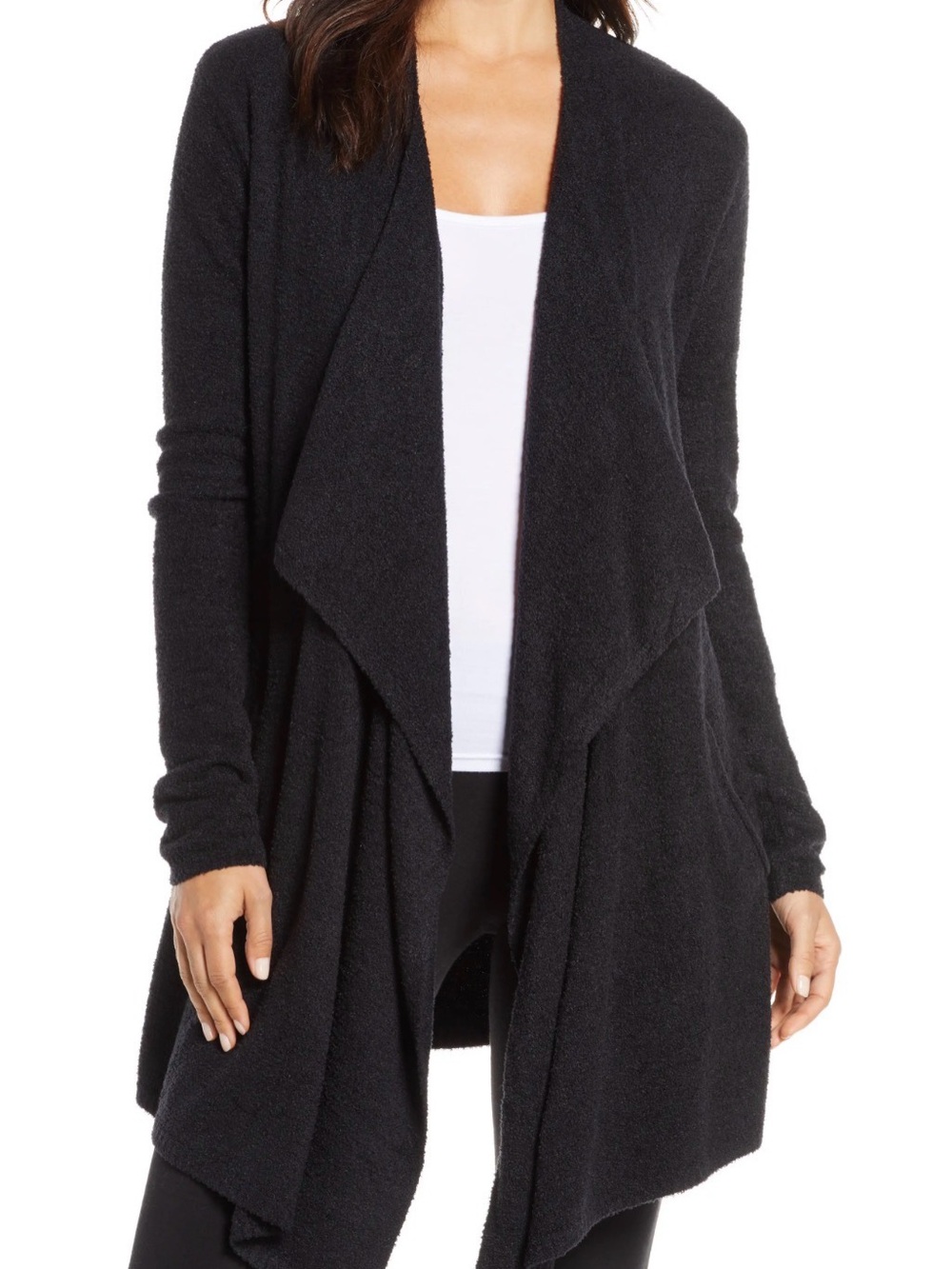 Barefoot Dreams Bamboo Chic Lite Cardigan Womens Large L/XL Waterfall Black Kit